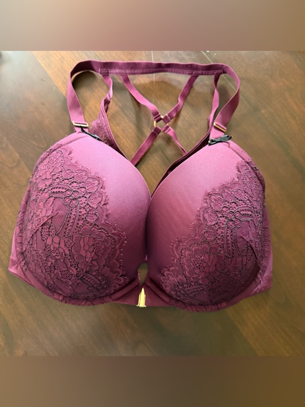 Cacique Sexy Front Close Boost Plunge Bra red lace strappy back 36G
